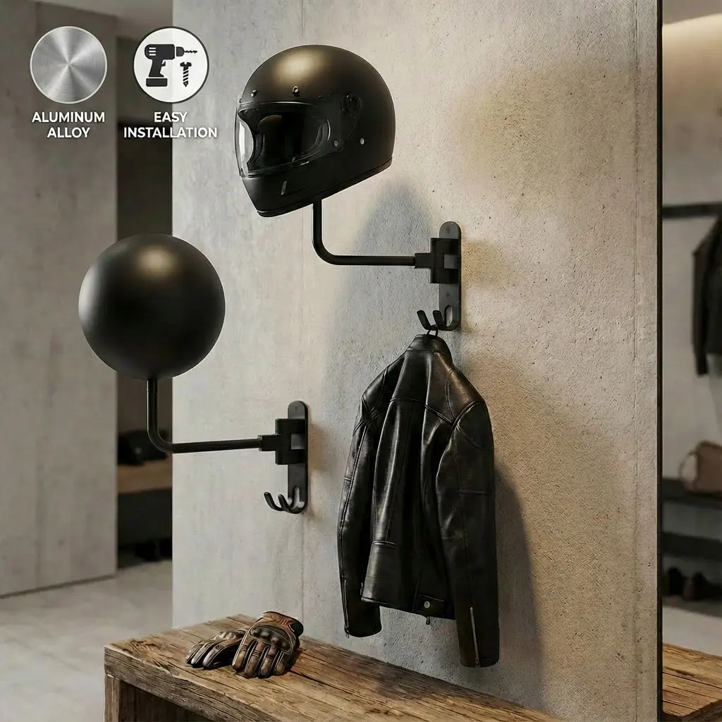 Helmet Hanger Wall Mount 180° Swivel Helmet Holder for Motorcycle Bike Racing Outerwear Sports Gear Organiser Motorcycle Helmet Rack