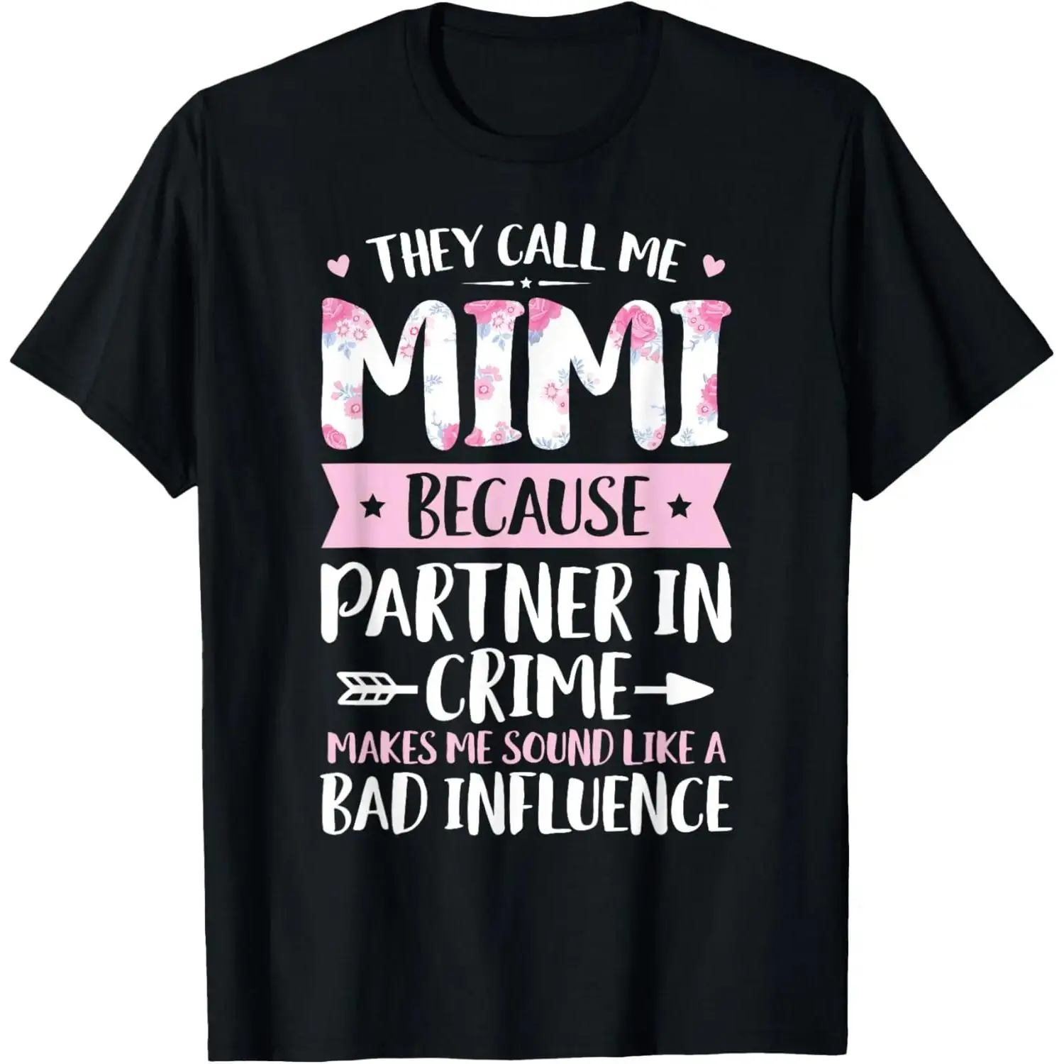 Women's Cotton Short-Sleeve Vintage Graphic T-Shirt - "They Call Me Mimi Because Partner In Crime" Funny Mother's Day Casual Everyday Top