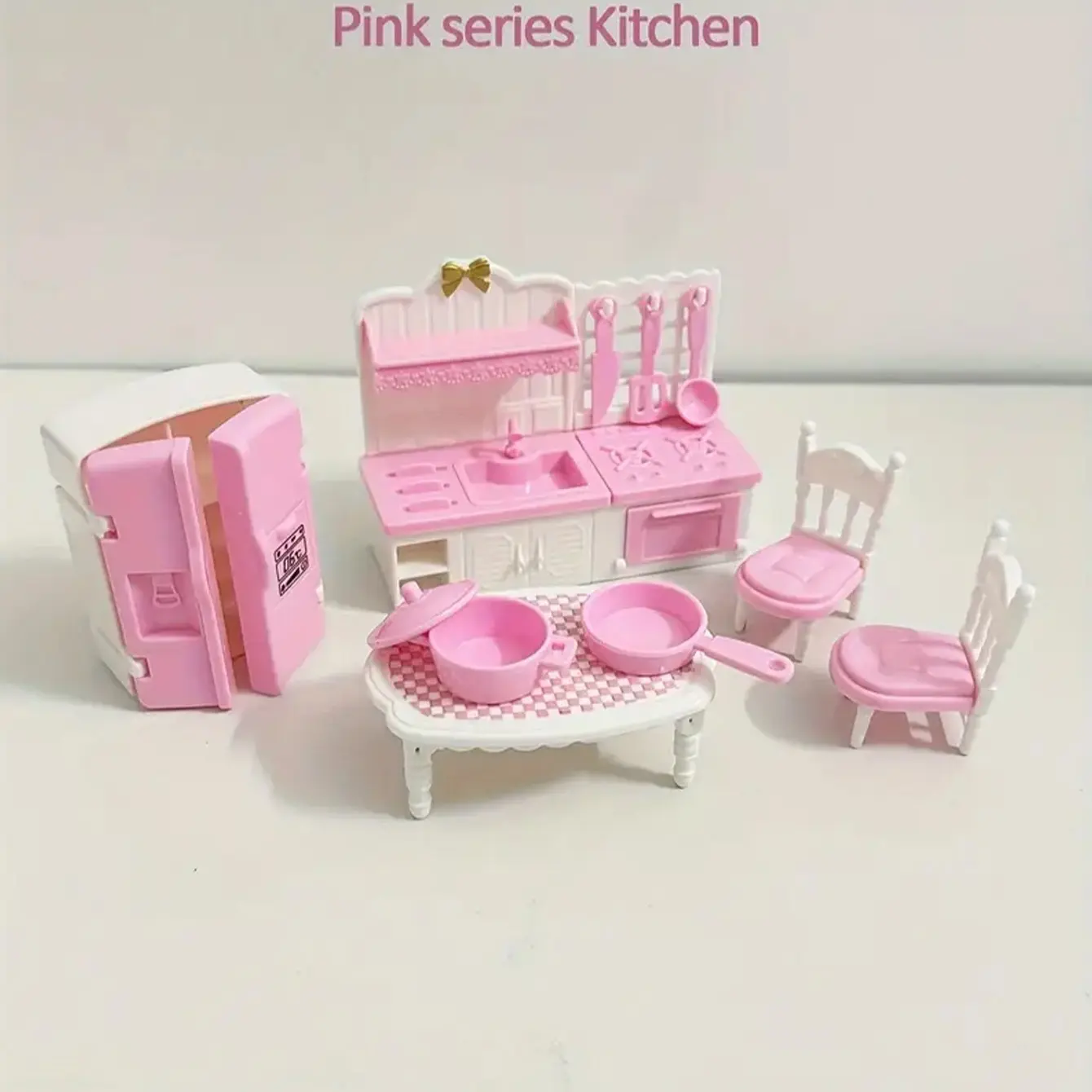 Kids Mini Bedroom Furniture Set Toy, Doll House Furniture, Doll Playsets, Includes Bed, Dressing Table, Lamp, Piano, Clothes Rack, Mirror, Educational Role Play Gift