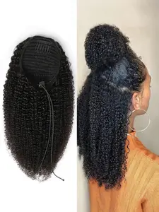 Afro Kinky Curly Ponytail Human Hair Extensions for Women, Clip-In Hair Drawstring Ponytails, Natural Afro Kinky Curls, Natural Look, Easy to Use, Natural Looking Hair, Human Hair Textured