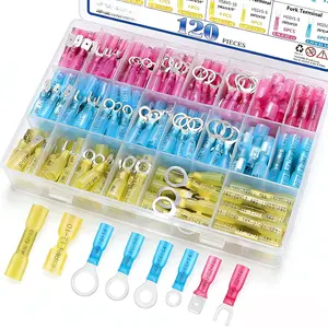 120 count Heat Shrink Wire Connectors,  Insulated Automotive Marine Electrical Terminals Kit, Crimp Connector Assortment, Ring Fork Spade Splices