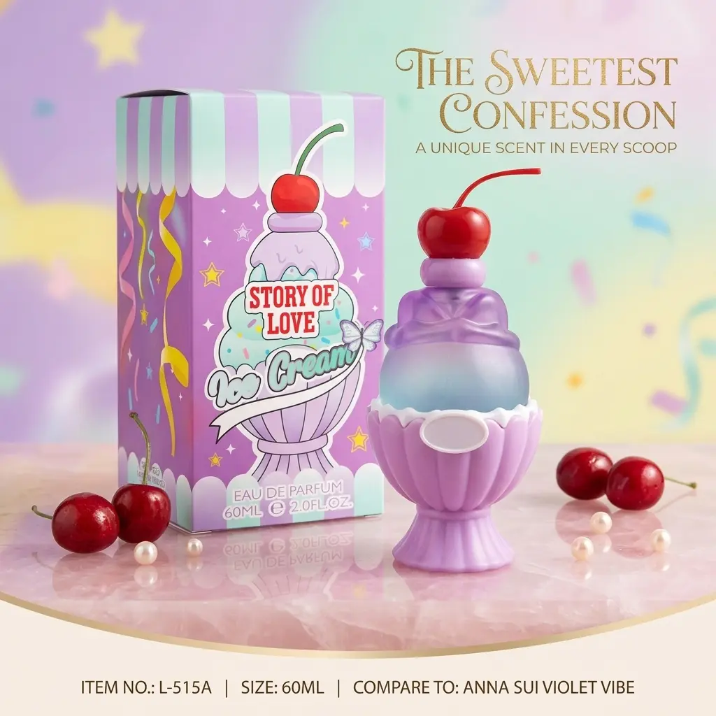 Women's 60ml Ice Cream EDP Fragrance Scent - Sweet Vanilla Cherry Gourmand Candy Perfume Women's Fragrance, Long-Lasting Floral Fruity, Kawaii Cute Bottle, Romantic Daily Wear Beauty Gift for Adults, Contains Neither Harmful Additives, Cute Kawaii Bottle