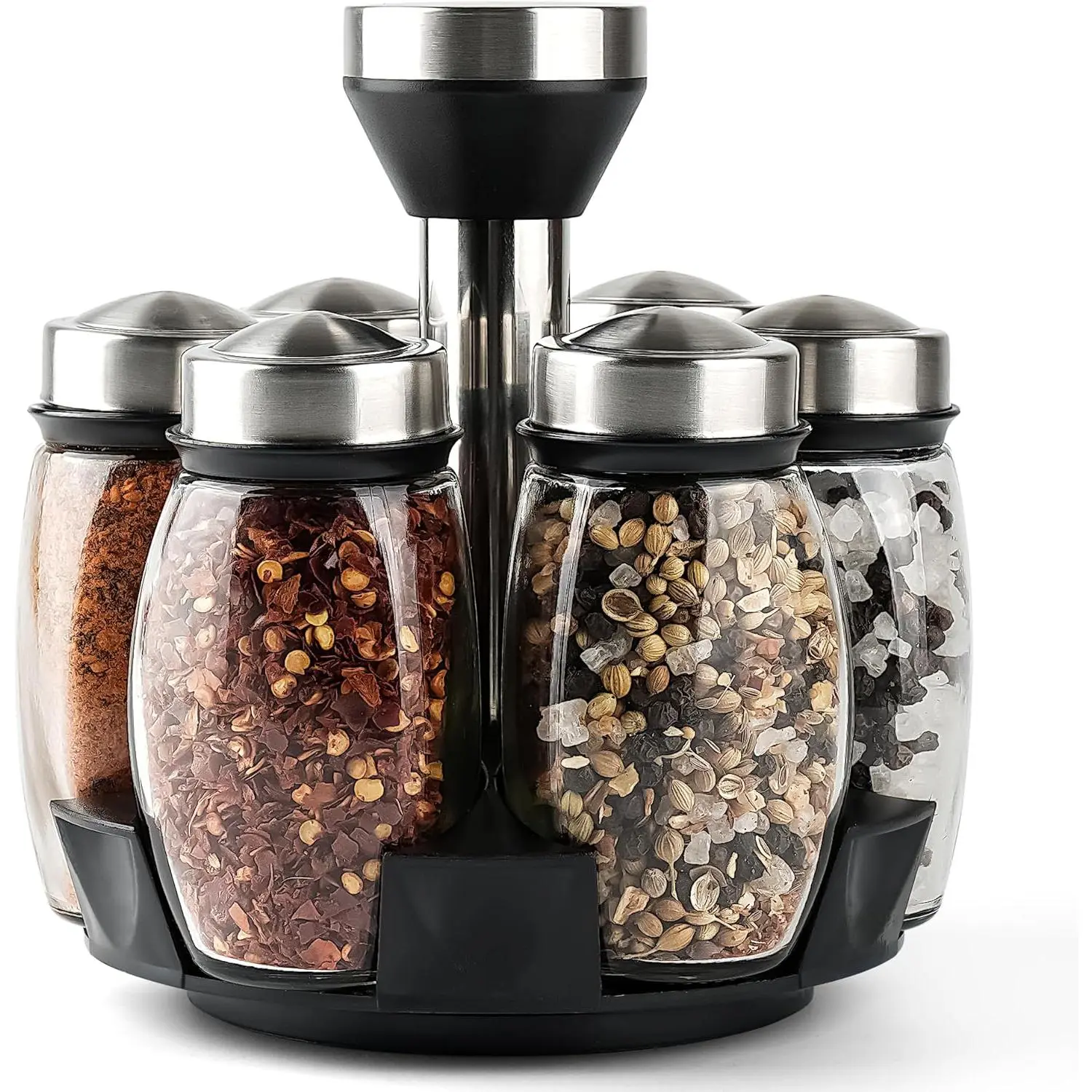 Mlici 6-Piece Sturdy Tempered Glass Spice Jars Set - Lead-Free Aluminum Lids, Seasoning Organizer, 360° Rotatable Stand, 1.26in Mouth, 120ml Capacity, Teflon-Compatible Kitchenware Spice Containers for Countertop Storage
