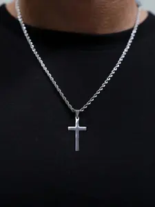 Stainless Steel Cross Pendant Necklace, Chain Style Gift, Unisex Punk Design, Perfect Valentine's Day Present, All Seasons Wear, Cross Necklaces