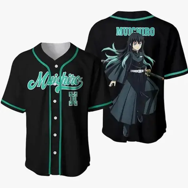 Unisex Demon Slayer Muichiro Flame Hashira Anime Baseball Jersey, Kimetsu No Yaiba Cosplay Top, Otaku Gift for Sports & Outdoor Use
