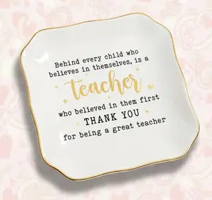 THANK YOU GIFTS - Teacher Gifts From Students, Retirement Gift - 4"X4" Porcelain Jewelry Dish Tray - Thank You Teacher Gifts For Women Coworkers, Back To School End Of Year Present Ideas