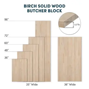 1.5 in. Thick Birch Wood Butcher Block Counter Tops, Unfinished Solid Wood Slabs in Multiple Sizes