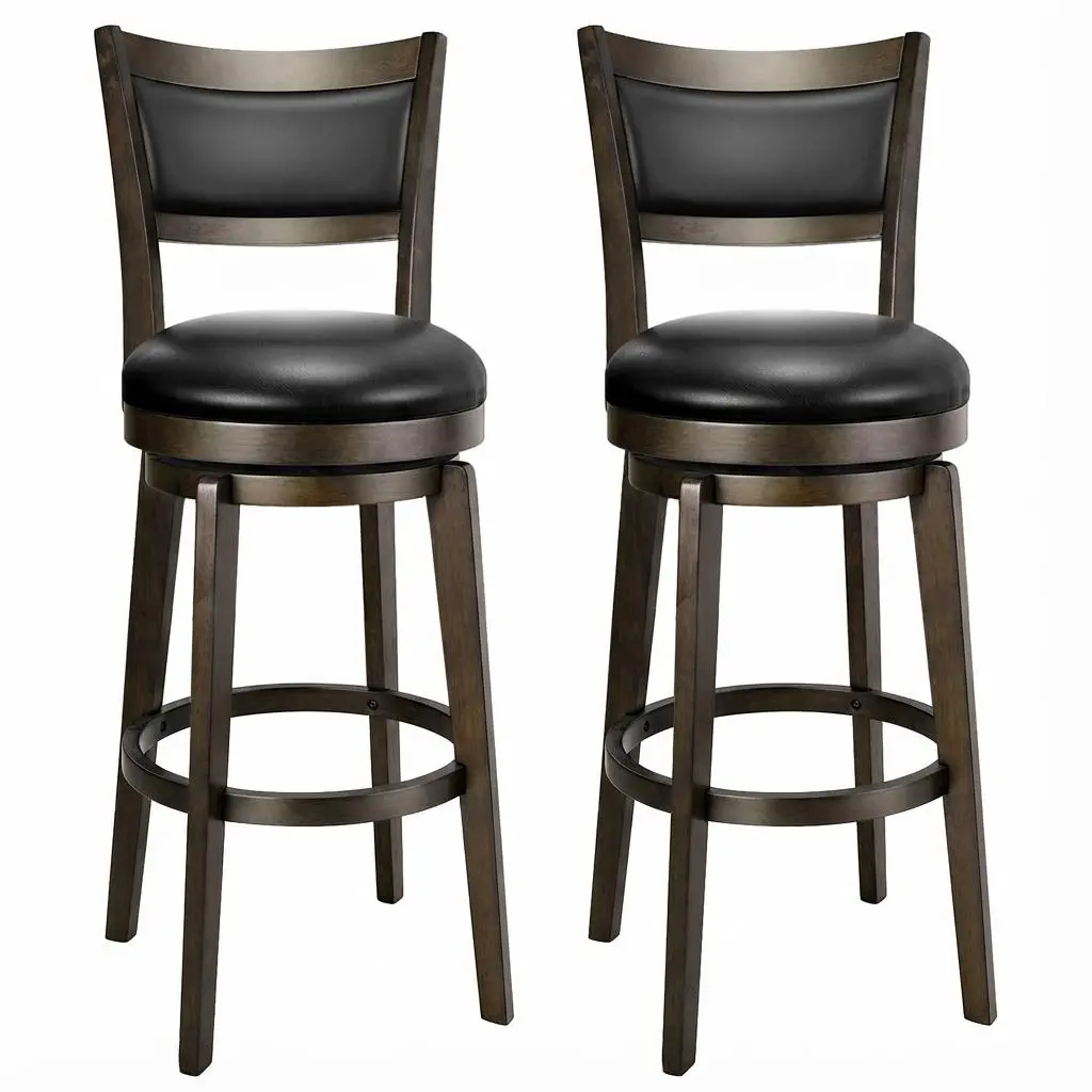 PrimeZone 30" Counter Height Kitchen Bar Stools Set of 2 - 300 LBS Capacity, Premium Leather & Wood, Armless, Quick Setup, 2-Seat Indoor Home Bar Furniture Upgrade, Counter Height Barstools