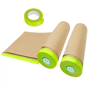 2 Pack Automotive Paint Masking Paper Roll With Tape, Tape and Drape for Painting, Assorted Masking Paper for Car and Furniture, Unfold 18 inch Width X 100 ft Long