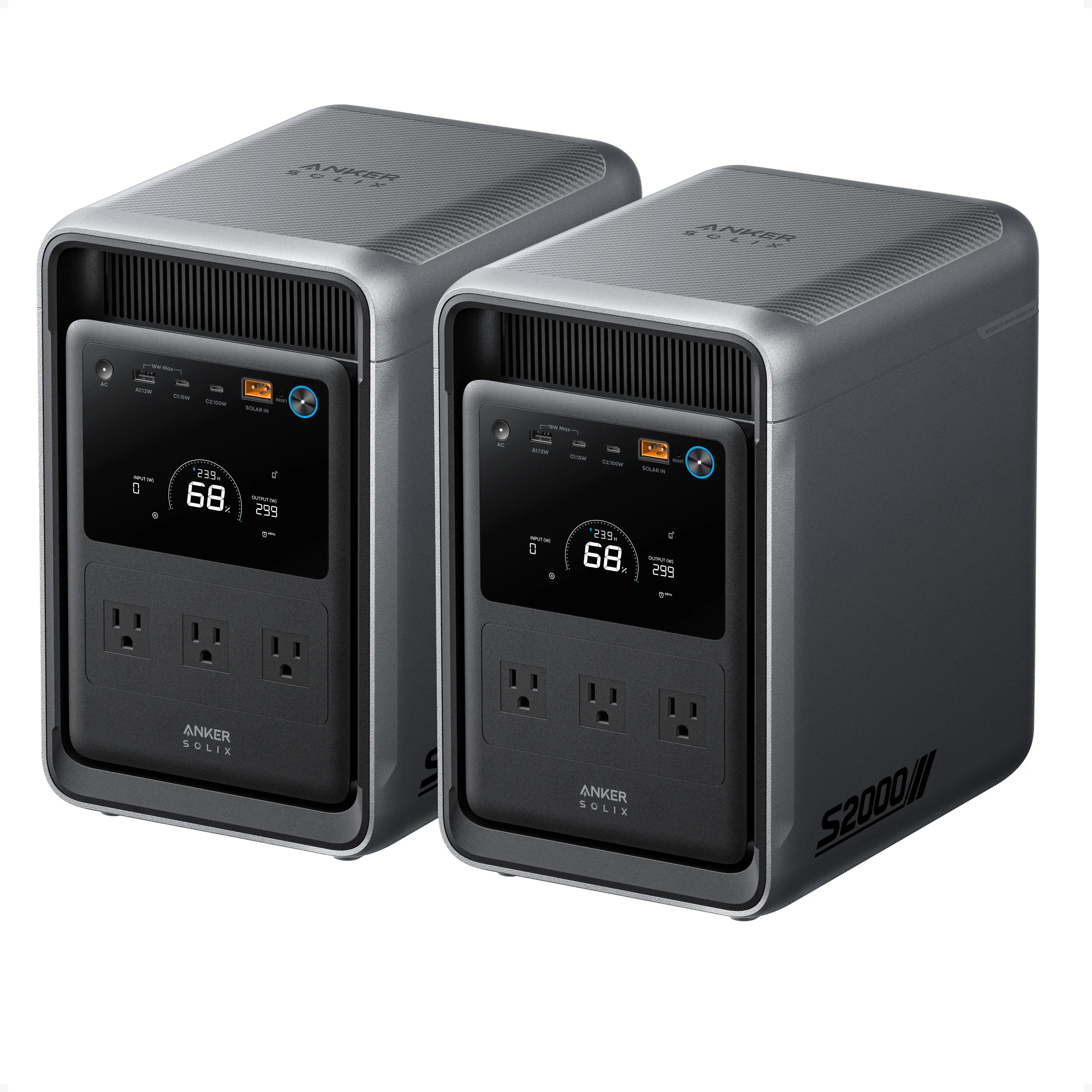 Anker SOLIX S2000 Portable Power Station (2-Pack), 4,020Wh, 1,500W | 4,020Wh LiFePO4 Battery, Up to 35-Hour Fridge Backup, 1,500W Solar Generator for Home, Outdoor, and Emergency Use