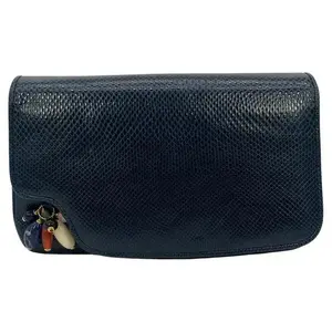 Pre-owned JUDITH LEIBER Lizard Leather Clutches & Wristlets Leiber Navy Lizard Gemstone Beaded Clutch