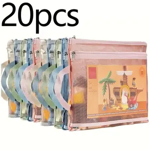 20pcs Double-Layer A4 PVC Mesh Zipper Pouches with Handles - Transparent Storage Bags for Toys, Puzzles, Building Blocks, Office & School Organization, Durable & Portable Puzzle Organizer with Vibrant Colorful Designs