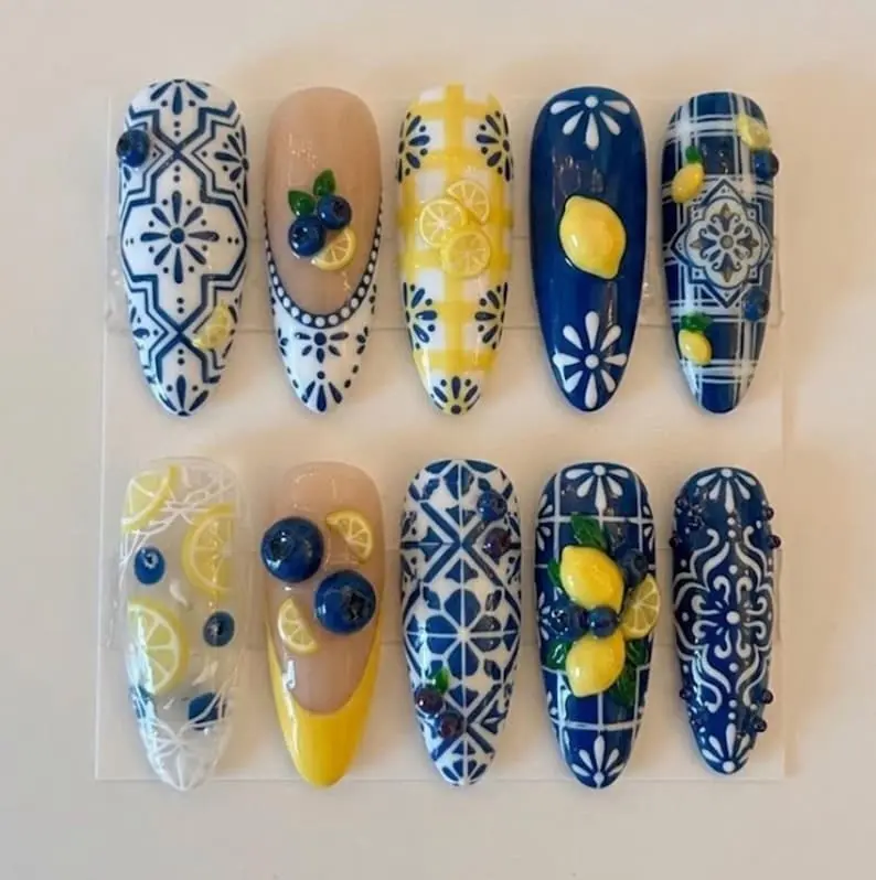 3D Metallic Beetle And Ladybug Press On Nails  Green elly Pink Floral Pearl Insect Art