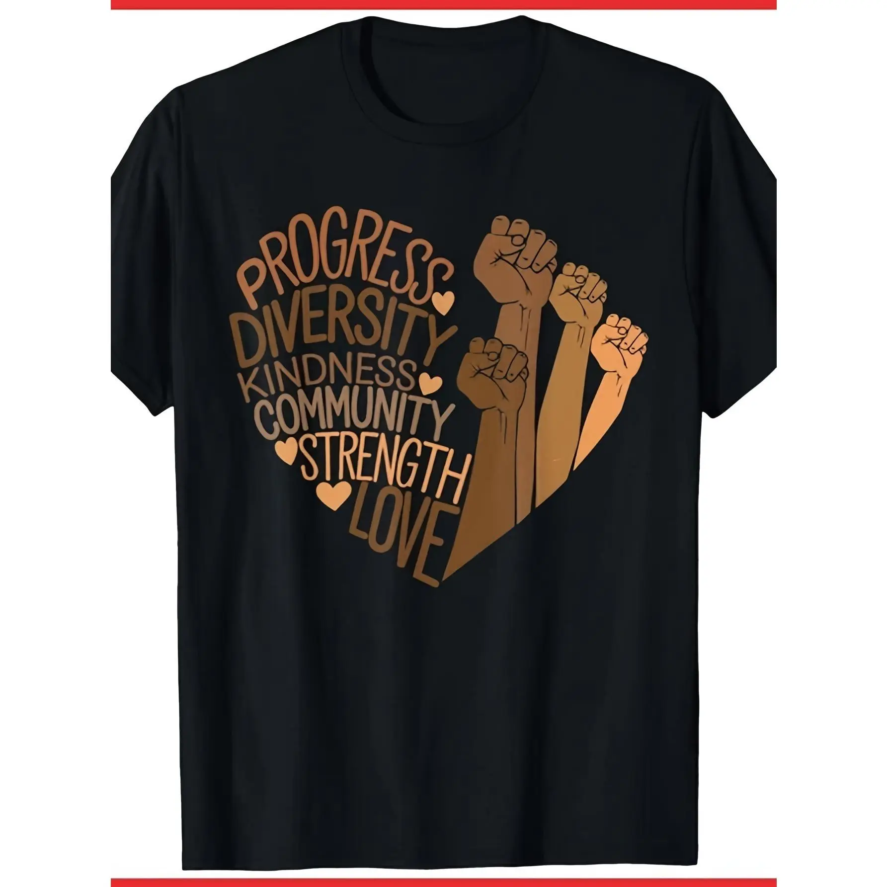 Unisex 2025 Summer 180g Pure Cotton Short-Sleeve T-Shirt, Melanin African Women Black History Fists Diversity Equity Print, Streetwear Loose Fit, Pairable with Jeans, Shortsleeve, Round Neck, Casual