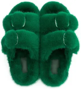 Cute Women's Fuzzy Slippers for Women Indoor House Faux Fur Fluffy Slippers in Women Shoes Winter Outdoor Fur Slides Open Toe Furry Slippers Women Gifts Flipflop Footwear
