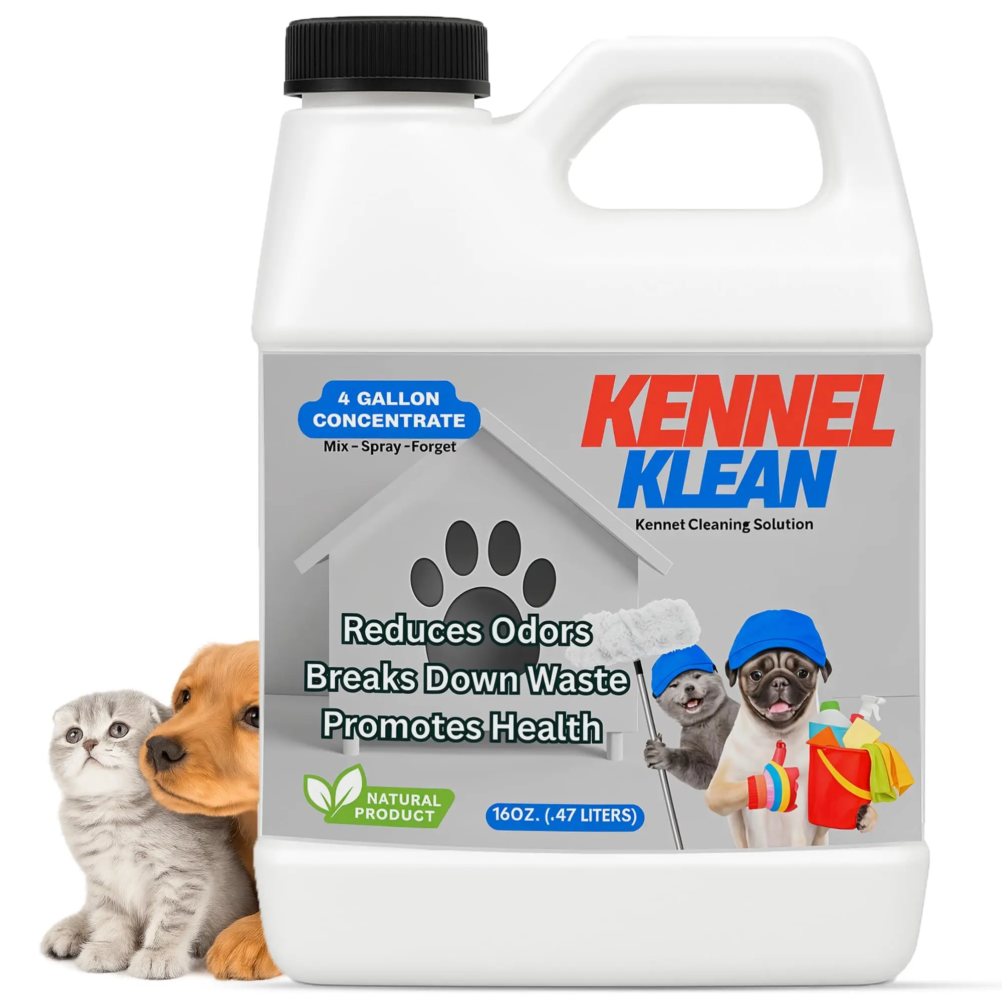 The Nature Company Kennel Klean - Dog Kennel Cleaner I 4 Gallon Mix I Natural Refresher for Dogs & Cats | Safe & Effective Cleaning | Spray for House, Yard, Pen, 16 oz Concentrate. 4,000+ Sq. Ft.