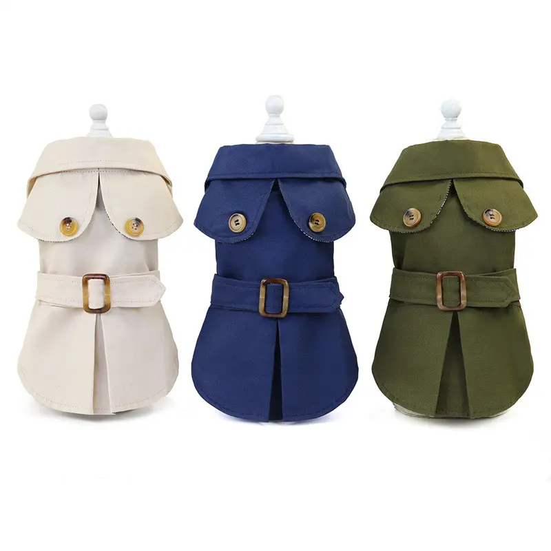 Classic Trench Coat for Small Dogs, Windproof Winter Pet Jacket with Belted Design & Button Closure, Warm Autumn/Winter Outerwear for Puppies