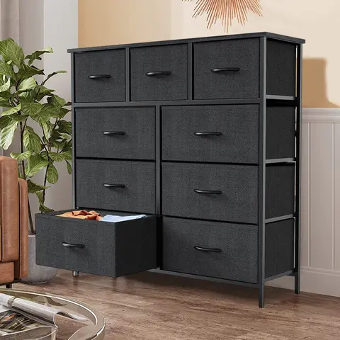 9 Drawer Dresser for Bedroom, Fabric Tall Dressers & Chests of Drawers, Organizer Storage Tower for Bedroom, Living Room, Hallway, Closet, Girls, Bedroom Furniture, Dresser Cabinet, Storage Shelf