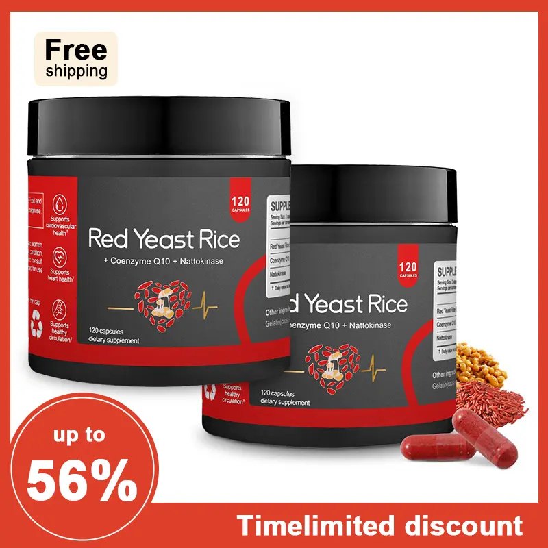 Dad Festival Gift Red Yeast Rice 1000mg Capsules with Nattokinase & CoQ10 - Extra Strength Natto Extract Vitamins Supplements for Cholesterol & Heart Support - 120 Daily Veggie Dietary Healthcare Capsules, Capsules Vitamins Supplements