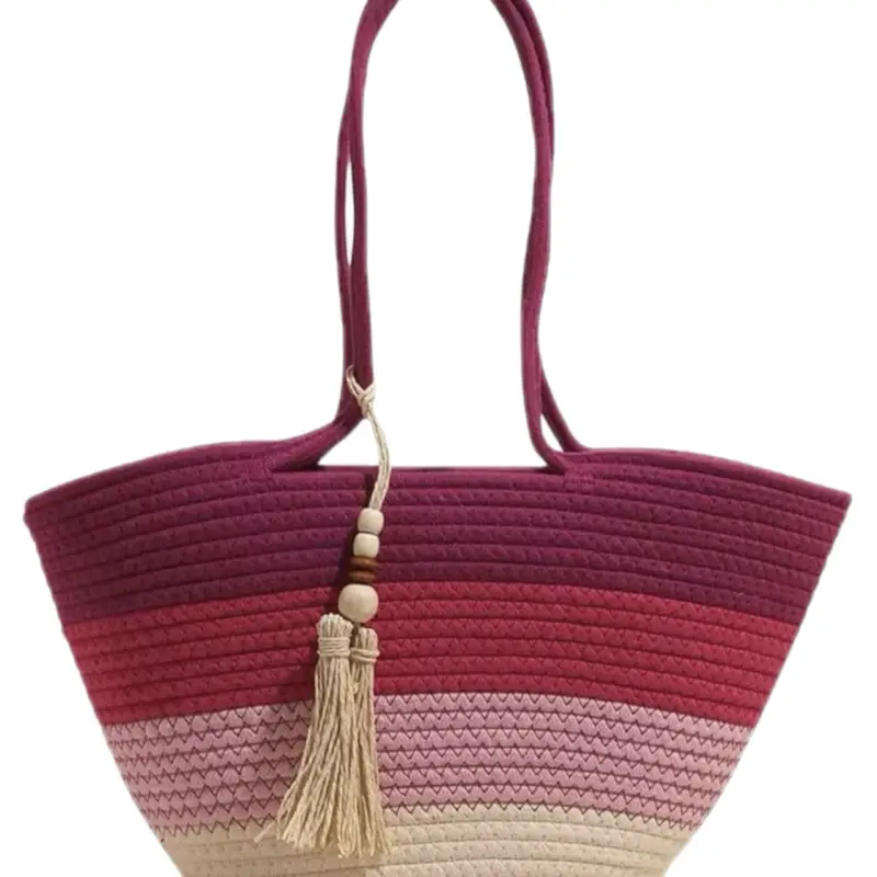 Cotton rope tote bag , with tassel , beach and shopping shoulder and handbag