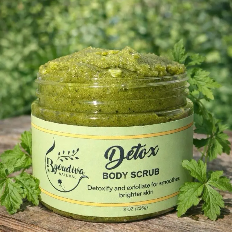 ByouDiva Detox Glow Scrub Tea Tree Moringa Cerasee For Face & Body 100% Natural Soothes Irritation Softens Dry Patches Smooth Herbal