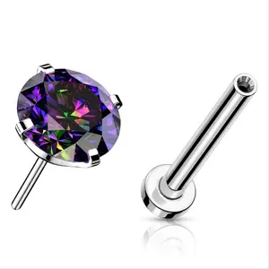 20G/18G/16G Vitrail Medium Threadless Flat Back Studs • Push Pin Labret • Flat Back Earring • Tragus Stud • Flat Back Nose Stud • Helix Stud • Cartilage Stud • Threadless Nose Stud • Cubic Zirconia Stud • Implant Grade Titanium • Silver Flat Black Stud