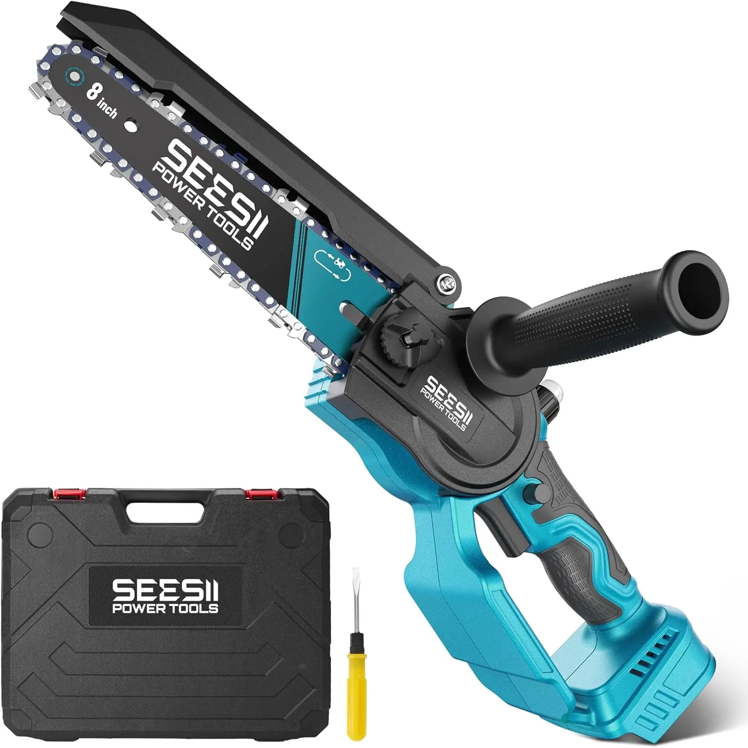 (Tool Only)SEESII Mini Chainsaw 8 Inch Cordless, Brushless Motor | Compatible with Extension Pole,Electric Hand Saw for Tree Trimming, Power Chain Saw for Branches, Wood