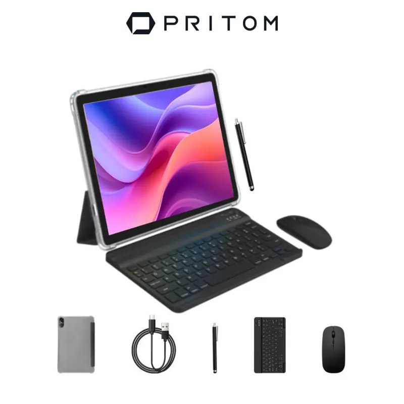 [Stock Up] PRITOM 10 Inch Tablet 16GB(4+12)RAM+64GB ROM Android 15 With Bluetooth Audio Dual Cameras 2-in-1 Detachable Keyboard Set 10.1-inch Screen With Usb Perfect Gift & Back-to-School Gift FathersDayGift, Fathersday Gift,sohochic