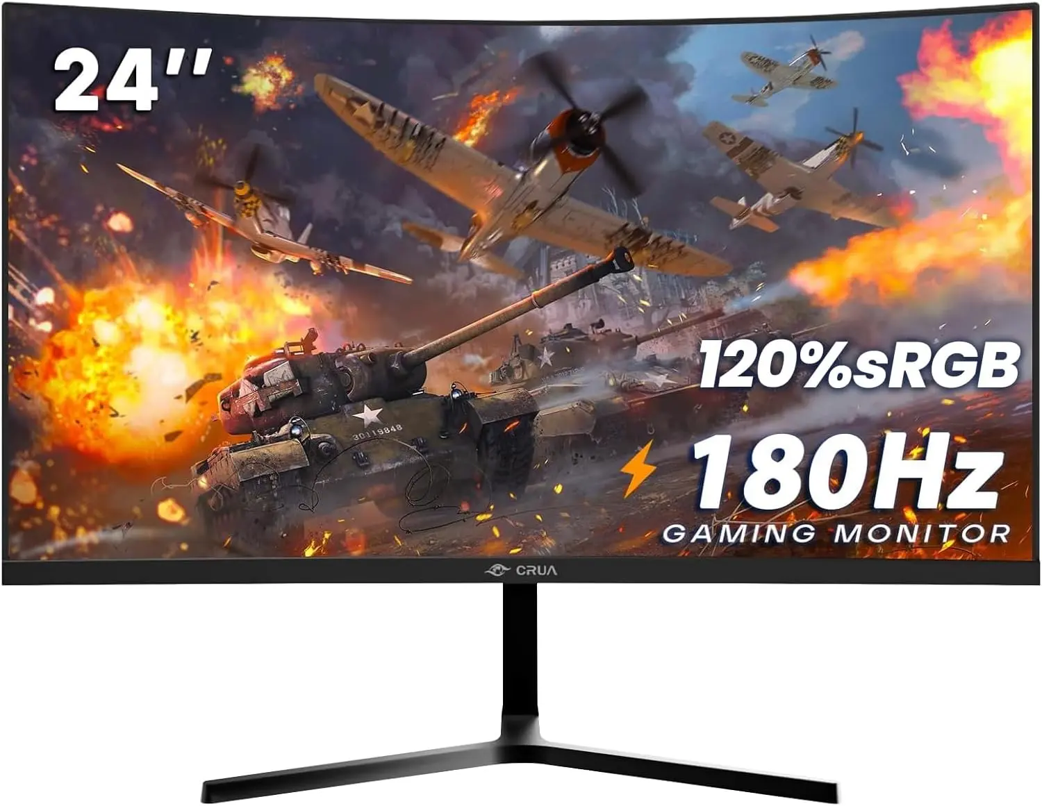 CRUA 24" FHD 1080P 180Hz/75HZ Curved Gaming Monitor, 2800R, AMD FreeSync, Black | 120%sRGB, 3000:1, Low Blue Light, HDMI 1.4/DP 1.2, 3.5mm Audio and 75x75mm Wall Mount for PC Gaming, Streaming and Work