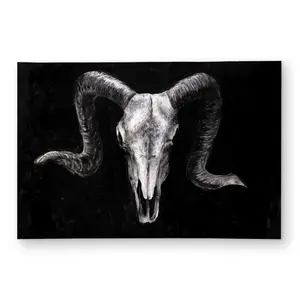 Begin Home Decor C1ROAR465ROCR2 4 x 6 ft. Ram Skull Grunge Style Rug - Black & White Living Room Decor - Rectangle