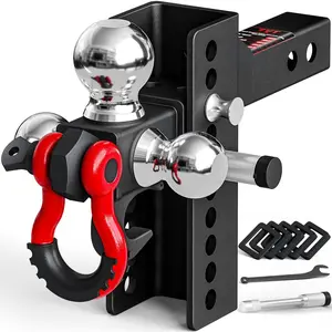 TYT 2.0 Adjustable Trailer Hitch Tri Ball Mount with Tow Hook and Swivel Shackle, Fits 2 inch Receiver, 4-1/2" Rise/Drop, 1-7/8" & 2" &2-5/16" Ball, Heavy-Duty Towing Hitch with Locks and Pin
