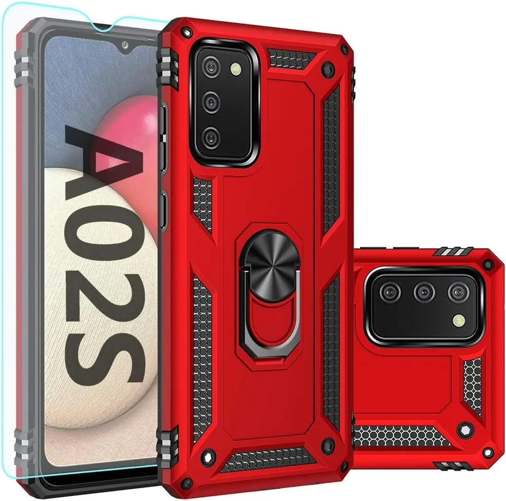 for Samsung A02S Case, with Screen Protector,[Military Grade] 16ft. Drop Tested Cover with Magnetic Kickstand Car Mount Protective Case for Samsung Galaxy A02S, Red