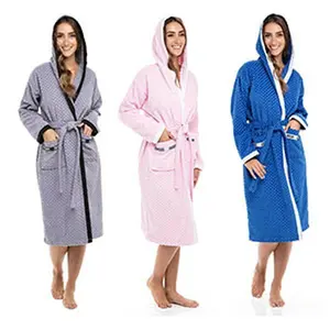 SKYLINEWEARS Women Weave Robe Hooded Bathrobe Terry Cotton Comfort Gowns