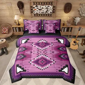 Feelyou 7-Piece Aztec Bedding Set - Multi-Size Breathable Cloth Bed-in-A-Bag, Geometric Weave, Western Southwest Rustic Native American Navajo Design, Lightweight Comforter & Sheets for Teens