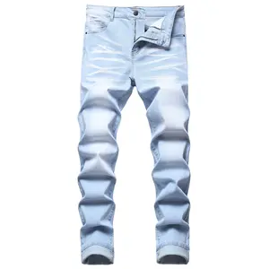 Men's stretch slim jeans Blue stylish comfort pants slim  jeans jean denim straight leg jeans  men blue jean