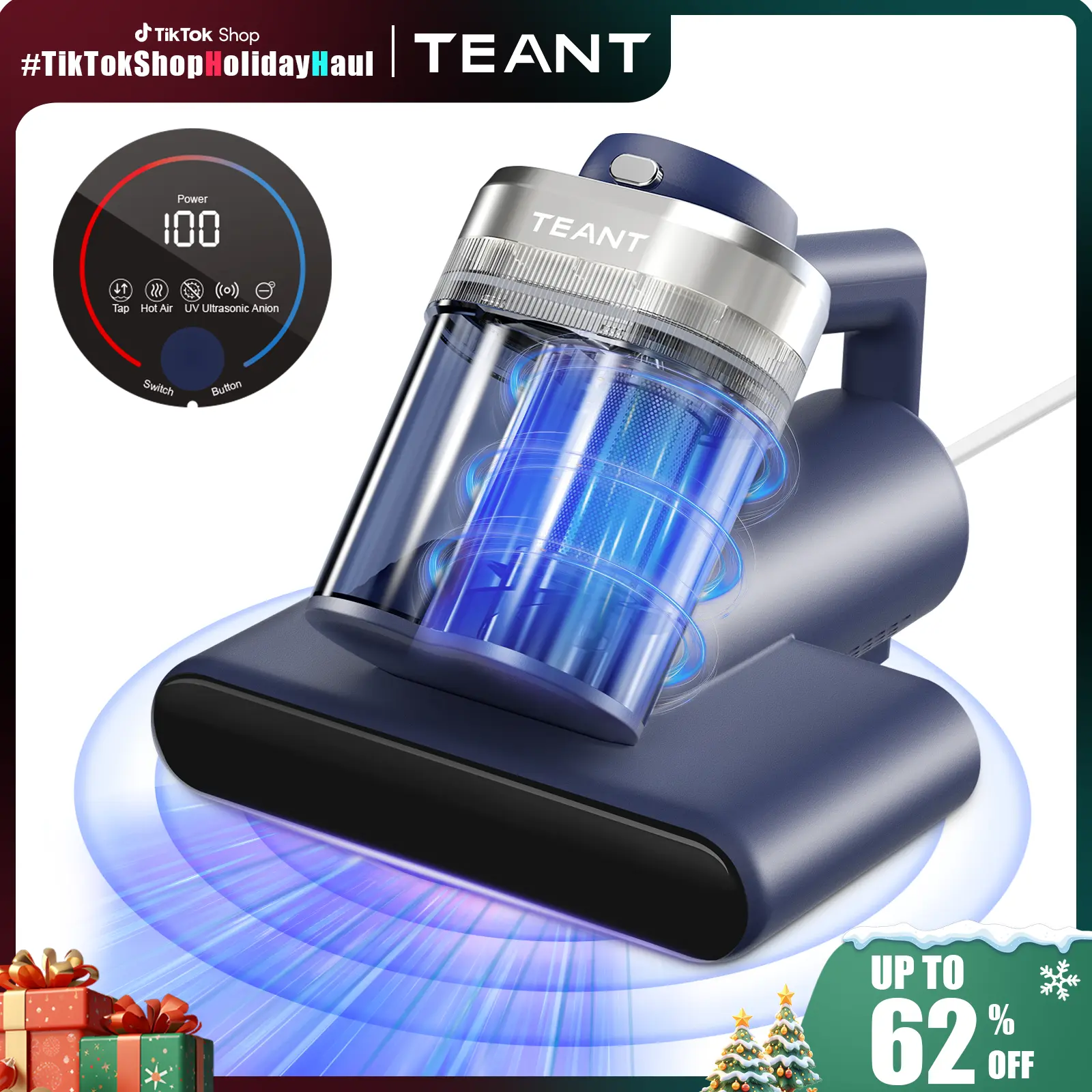 High-Power Handheld Mattress Vacuum Cleaner with UV-C Sterilization, 149°F Heat Treatment, 16Kpa Strong Suction, HEPA Filter, Dual-Cup Dust Removal, LED Display, Aroma Tablet - Deep Cleaning Machine Home Cleaning Tool for Beds, Couches
