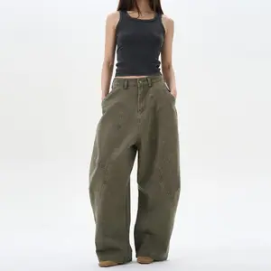 American Retro Green Brown Loose Matchet Pants Men And Women