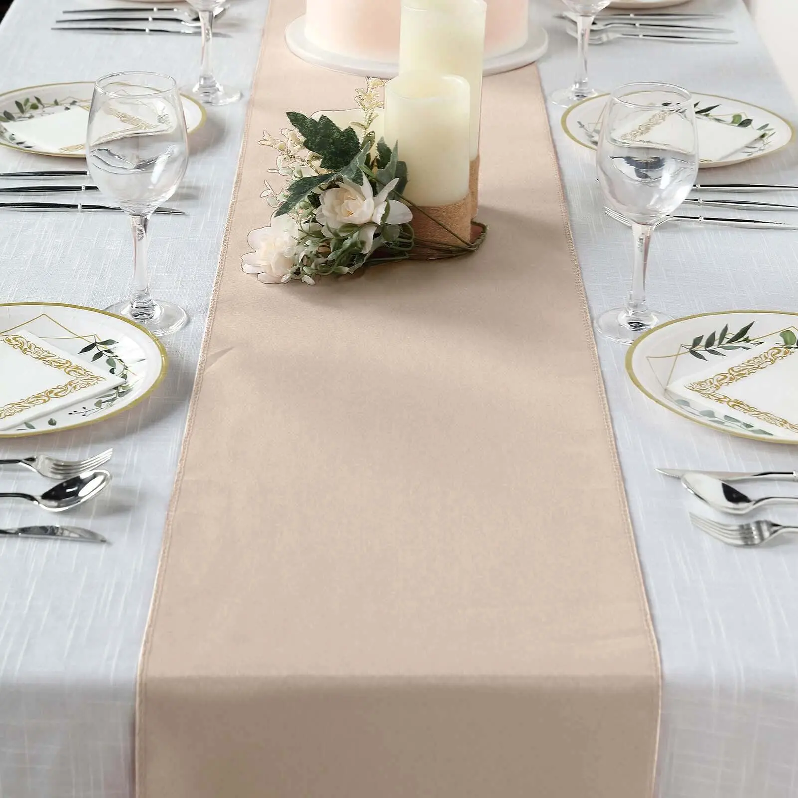 Solid Polyester Classic Decorative Table Runner - 12"x108" Neutral Nude, Wrinkle Resistant, Durable, Machine Washable - Table Decor for Wedding Events, All Seasons Home Use
