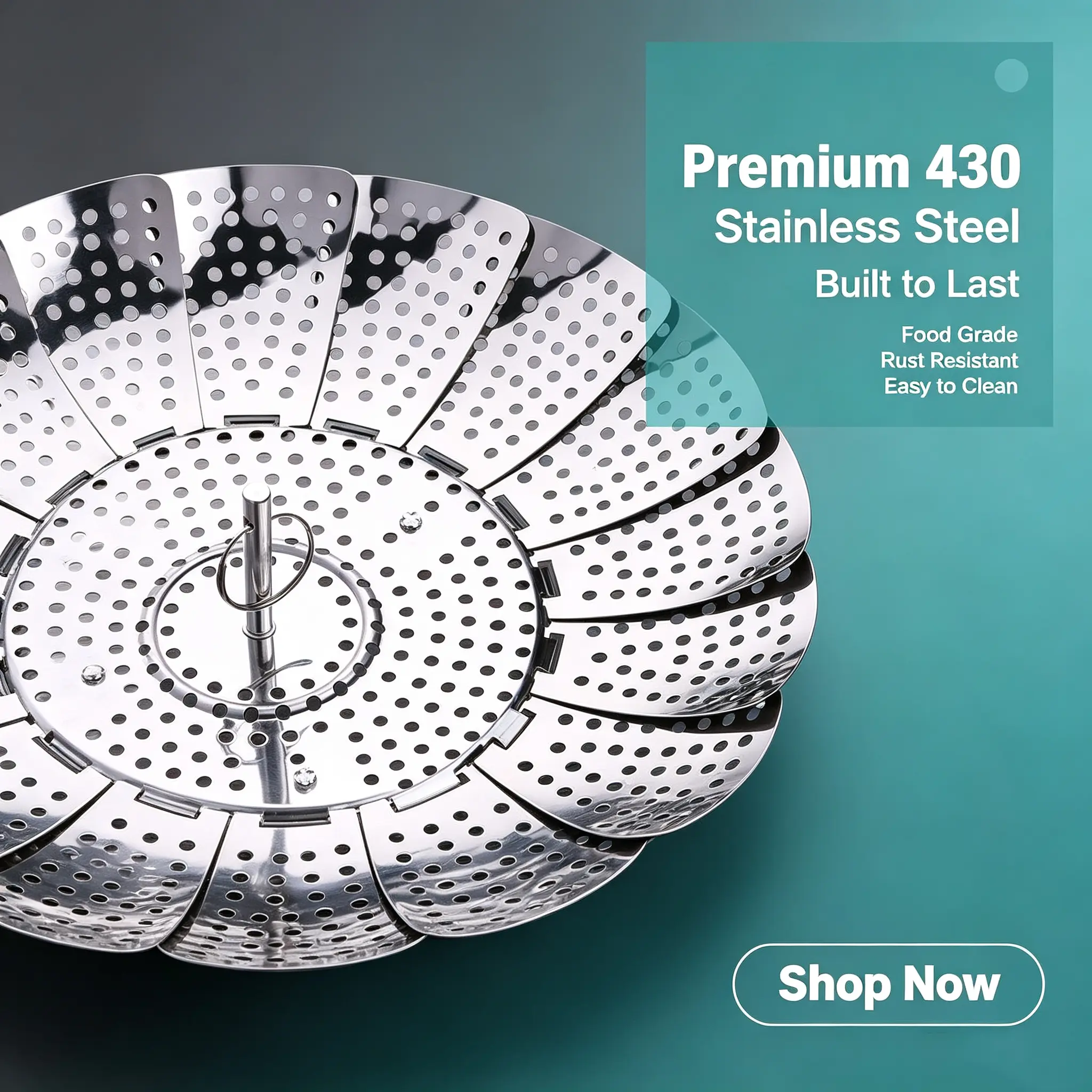 Folding Telescopic Steamer Basket – Stainless Steel Expandable Vegetable Steamer Insert with Adjustable Size, Collapsible Cooking Basket for Pot, Pan & Pressure Cooker, Space-Saving Kitchen Tool for Vegetables, Seafood & Dumplings