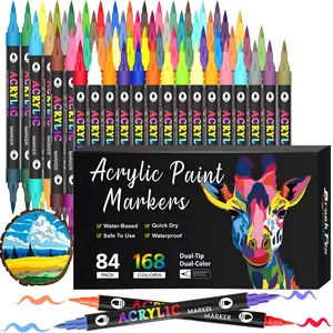 Professional Art Use 48/72-Color Acrylic Paint Markers, Dual-Tip Fine and Brush Tip Pens, Suitable for Stone, Wood, Calligraphy