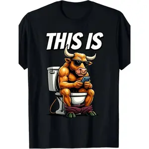 Bull On Toilet This Is Bullshit Sarcastic Gag Joke Graphic Unisex T shirtEveryday Sportswear | Playful Print Tshirt | Comfortable Fit