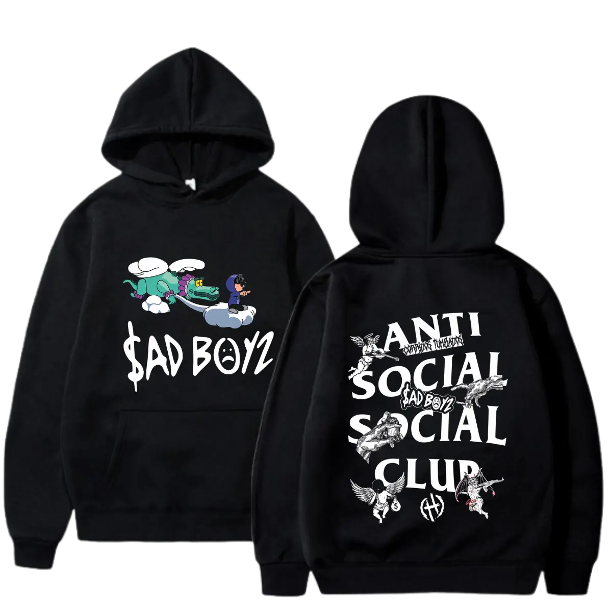 Sad Boyz Anti Social Club Hoodie, Y2K Streetwear Hoodie, Oversized Graphic Hoodie, Vintage Goth Hoodie, Harajuku Fashion Sweatshirt, Unisex Pullover Hoodie