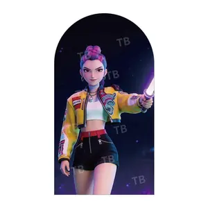 15-day 2D Flat Delivery Anime Girl with Weapon Arch Backdrop Cover Set for Birthday Party Decor