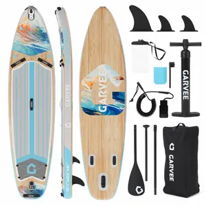 Inflatable Paddle Board 10'6" 450LB – Light Wood Grain Geometric SUP for Beginners, Wide Stable iSUP with Non-Slip Deck, Tri-Fin, Camera Mount, Complete Accessory Kit + Backpack