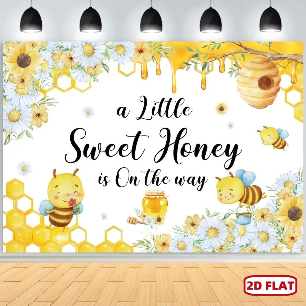 2D Flat Bee Polyester Fabric Photo Backdrop Banner - Sunflower, Honeycomb, Flower Design, Easy-Setup Wishing Banner for Baby Shower, Indoor Backdrops & Party Decoration Supplies (A Sweet Little Honey Is On The Way Theme)