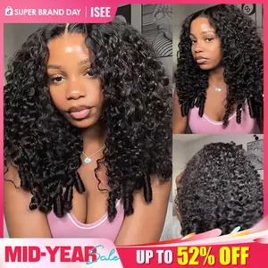 ISEE HAIR Wear Go M-Cap 9x6 Burmese Curly Highlight Brown & Natural Black Glueless Wig Pre-Cut Lace Front & Pre-Plucked Hairline Human Hair Wigs With Drawstring Cap Beginner Friendly Vacation Hair ,summerhairstyles#SummerWins #DealsForYouDays