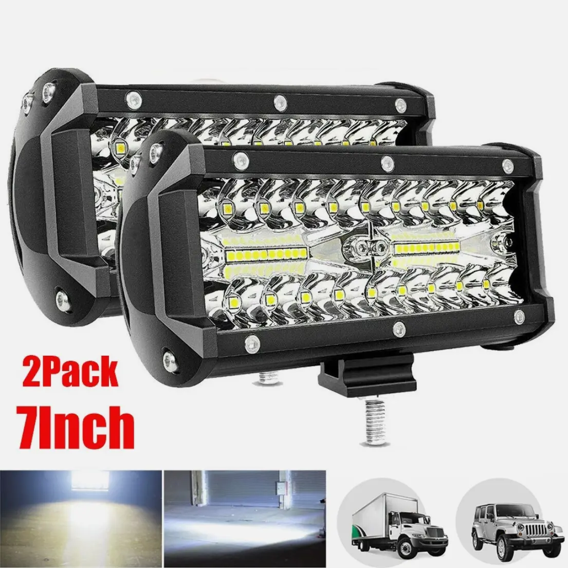 2-Pack 7In Super Bright LED Work Light Bar Combo Pod, 120W Flood-Spot Trail-Ready Fog Driving Light for Truck/ATV, Dustproof Waterproof Shockproof Offroad Illumination