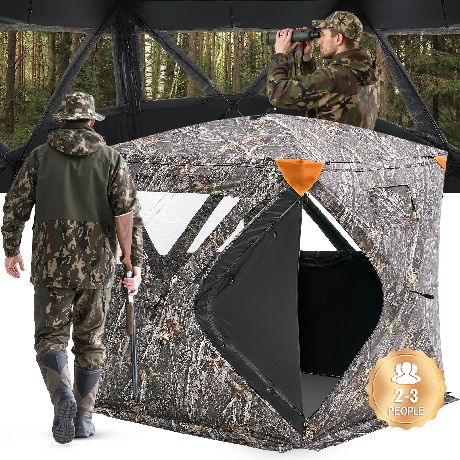 【SummerFinds】VEVOR Hunting Blind,  270° Ground Blind, 2-3 Person Pop Up Deer Blind for Hunting with Carrying Bag, Portable Resilient Hunting Tent, 3 Horizontal Windows for Turkey and Deer Hunting