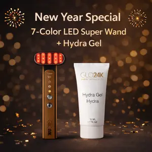 GLO24K 7 Color LED Super Wand with Hydra Gel Facial Gentle Advanced Light Heating Vibration 360 Degree Massage Head for Face Neck Eye Area