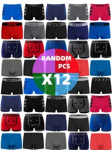 Random Color Men's Graphic Boxer Brief, Casual Comfy Breathable Stretch Boxer Shorts for Daily Wear, Boxers for Men, Mens Underwear for All Seasons, Undergarments, Basic Boxer Briefs